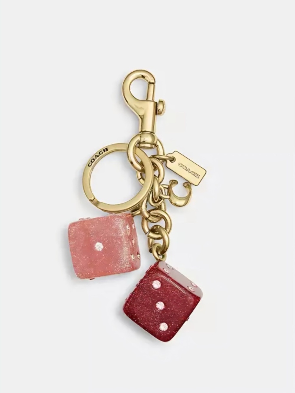 NWT Coach Dice Bag Charm CEA16 Gold/Pink Multi